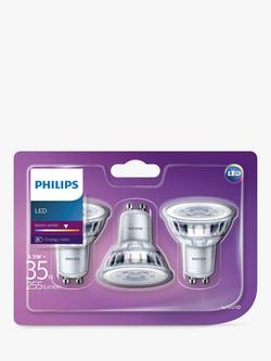 Philips 3.5W GU10 LED Non-Dimmable Light Bulbs, Pack of 3, Clear - view 2, Clear