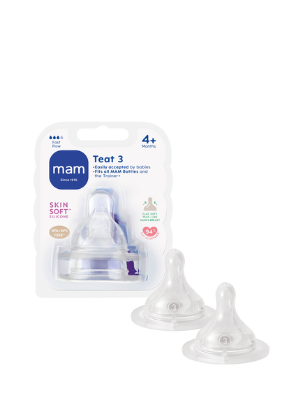 MAM Fast Flow Baby Bottle Teat, Pack of 2, Clear
