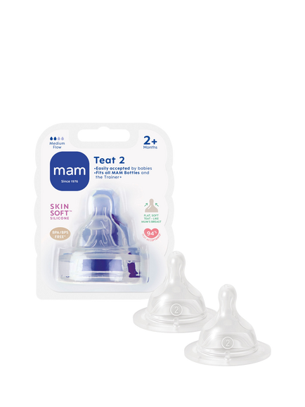 MAM Medium Flow Baby Bottle Teat, Pack of 2, White