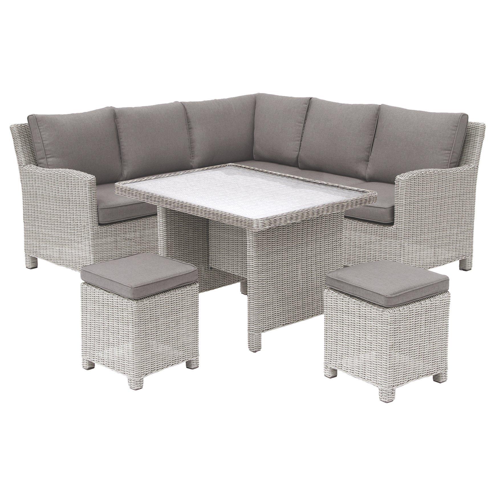 KETTLER Palma 7-Seater Corner Garden Mini Casual Dining Set with Glass Top Table, White Wash/Grey Taupe