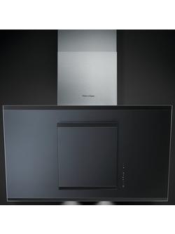 Fisher & Paykel HT90GBH2 Angled Chimney Cooker Hood, Stainless Steel / Black Glass - view 2, Stainless Steel / Black