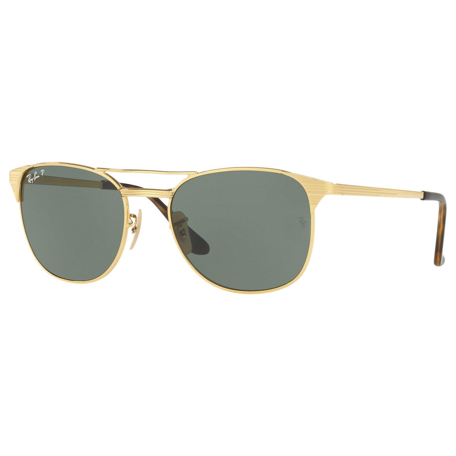 Ray-Ban RB3429M Signet Polarised Square Sunglasses, Gold/Green