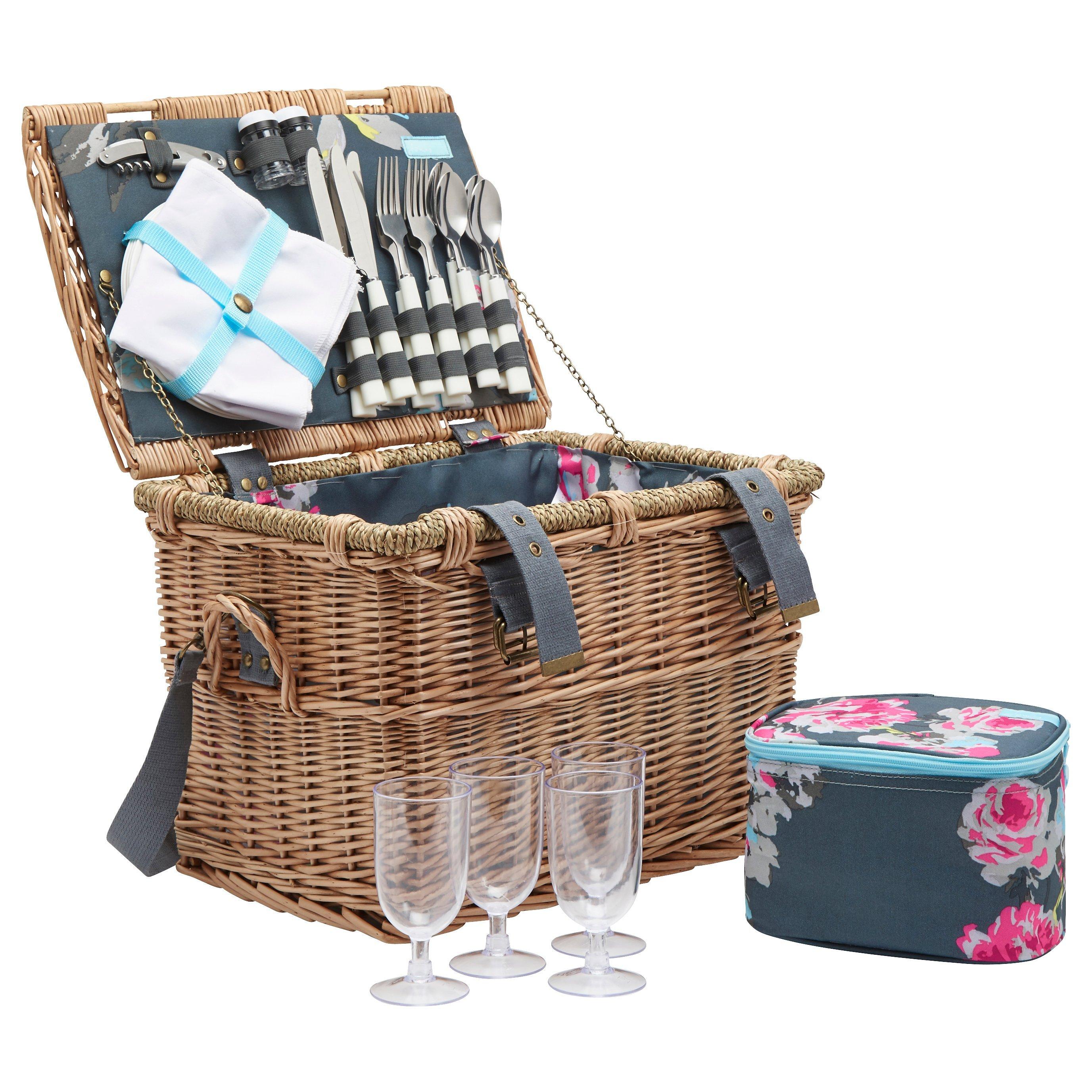 Joules Grey Floral Picnic Hamper, 4 Person