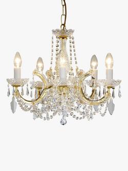 Impex Marie Theresa Crystal Chandelier Ceiling Light, 5 Arms - view 2, Clear/Gold