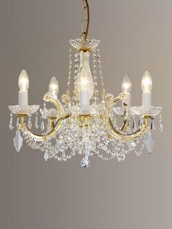 Impex Marie Theresa Crystal Chandelier Ceiling Light, 5 Arms, Clear/Gold