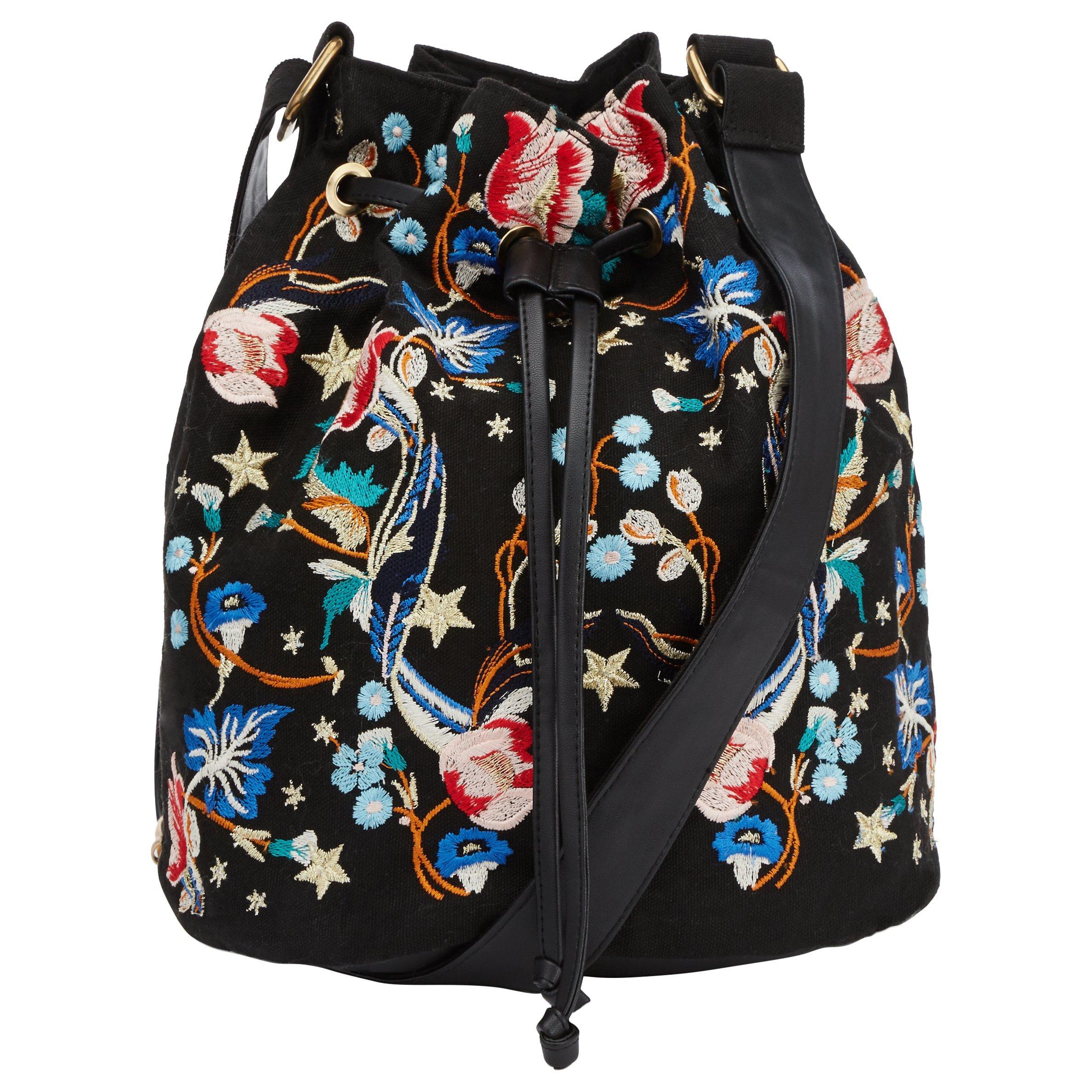 Miss Selfridge Embroidered Bucket Bag, Multi