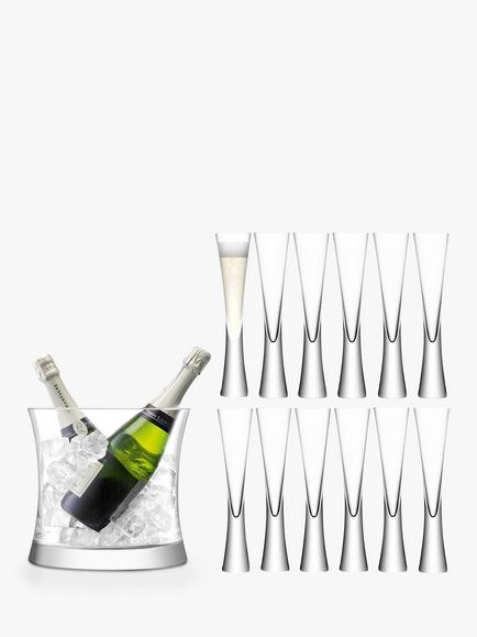 LSA International Moya Flutes & Champagne Bucket, Set of 12, Clear
