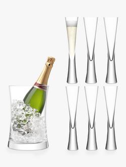 LSA International Moya Set of 6 Flutes and Champagne Bucket, Clear
