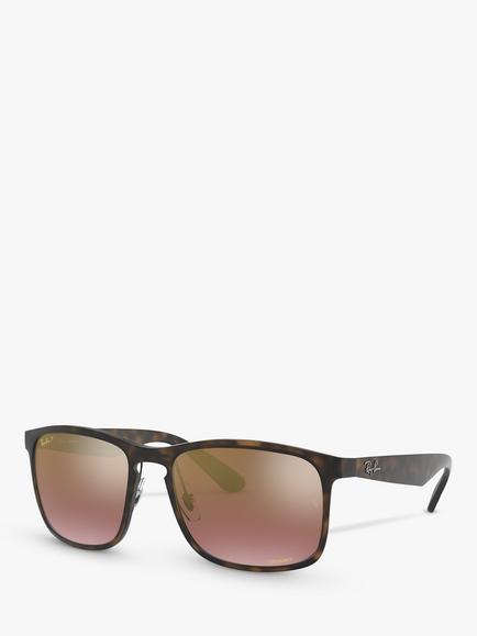 Ray-Ban RB4264 Men's Polarised Square Sunglasses, Tortoise/Mirror Brown
