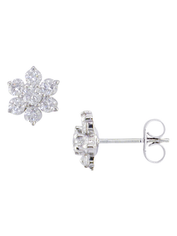 E.W Adams 18ct White Gold Diamond Cluster Flower Stud Earrings, Silver