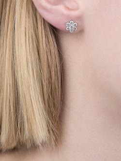 E.W Adams 18ct White Gold Diamond Cluster Flower Stud Earrings - view 2, Silver