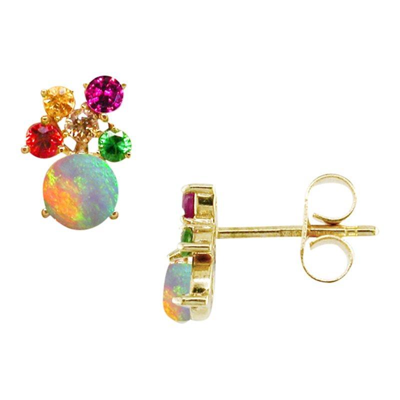 Product image 1 of 3, which shows London Road 9ct Yellow Gold Diamond and Gemstones Bloomsbury Harlequin Stud Earrings, Multi