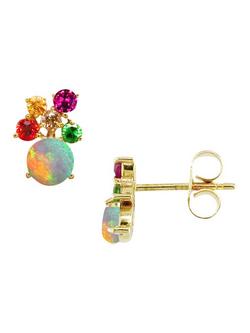 London Road 9ct Yellow Gold Diamond and Gemstones Bloomsbury Harlequin Stud Earrings, Multi, Multi