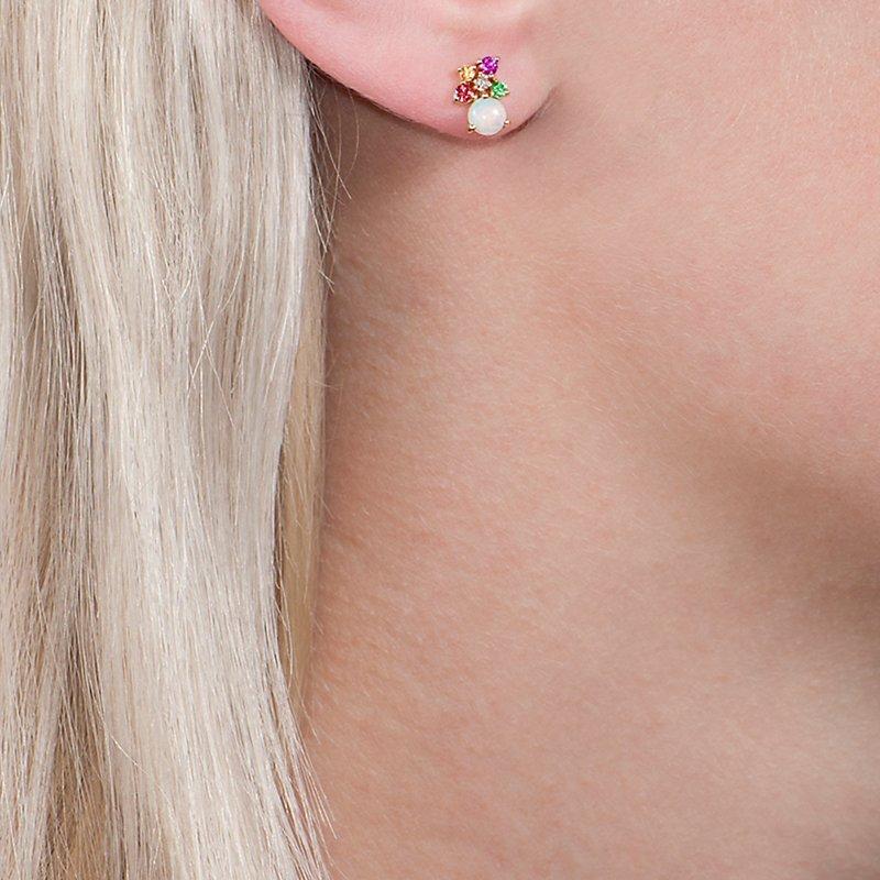 Product image 2 of 3, which shows London Road 9ct Yellow Gold Diamond and Gemstones Bloomsbury Harlequin Stud Earrings, Multi