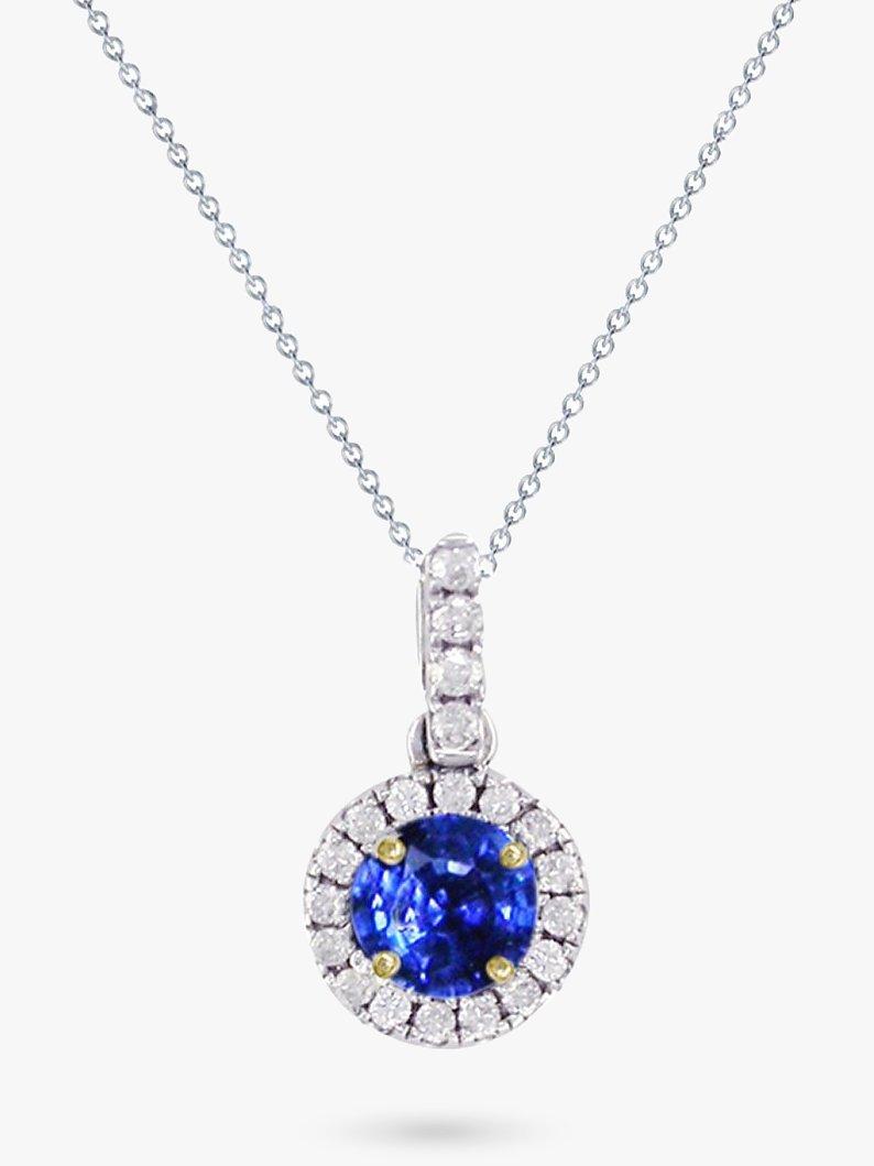 Product image 1 of 3, which shows E.W Adams 18ct White Gold Diamond and Sapphire Cluster Pendant Necklace