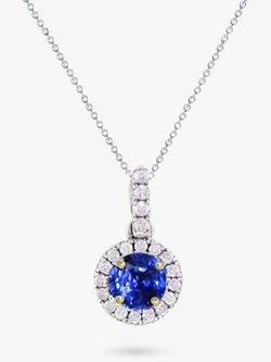 E.W Adams 18ct White Gold Diamond and Sapphire Cluster Pendant Necklace, Silver