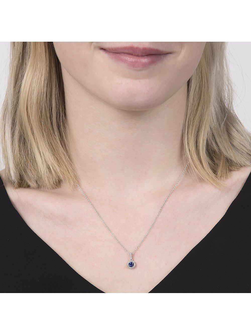 Product image 2 of 3, which shows E.W Adams 18ct White Gold Diamond and Sapphire Cluster Pendant Necklace