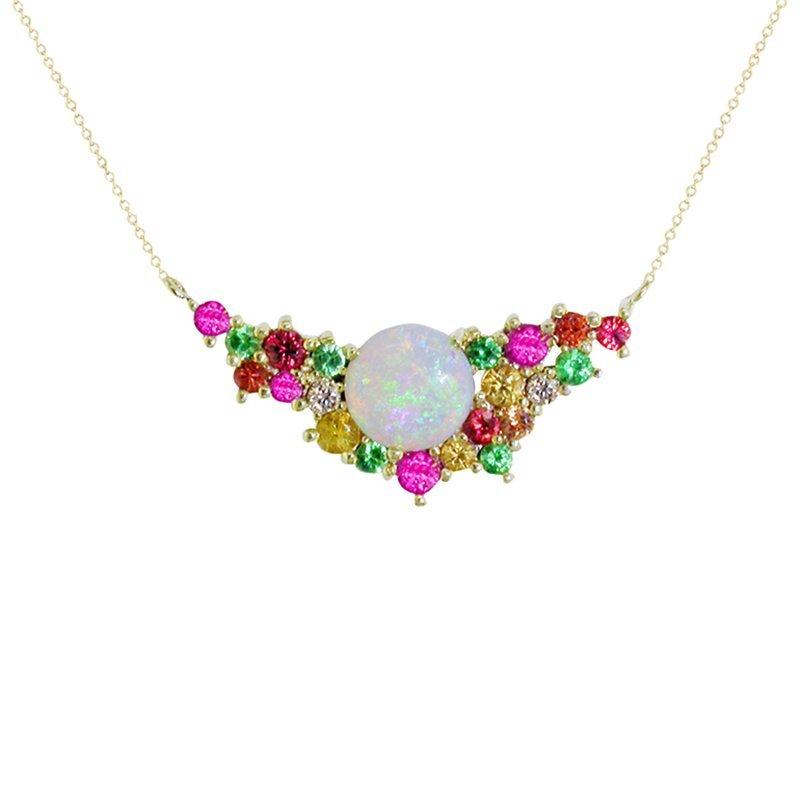 Product image 1 of 3, which shows London Road 9ct Yellow Gold Diamond and Gemstones Bloomsbury Harlequin Necklace, Multi