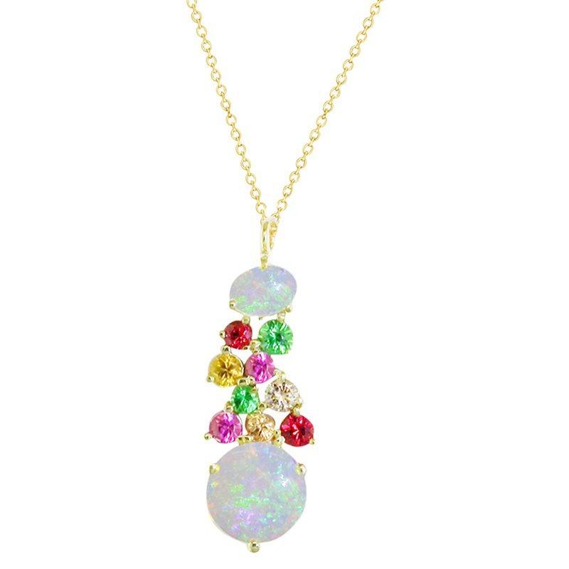 Product image 1 of 3, which shows London Road 9ct Yellow Gold Diamond and Gemstones Bloomsbury Harlequin Pendant Necklace, Multi