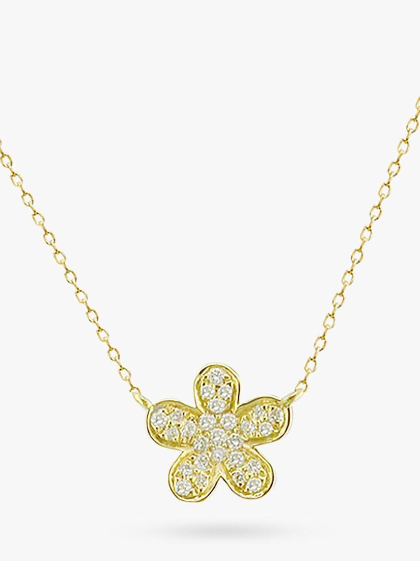 Product image 1 of 3, which shows E.W Adams 18ct Gold Diamond Flower Pendant Necklace, Yellow Gold