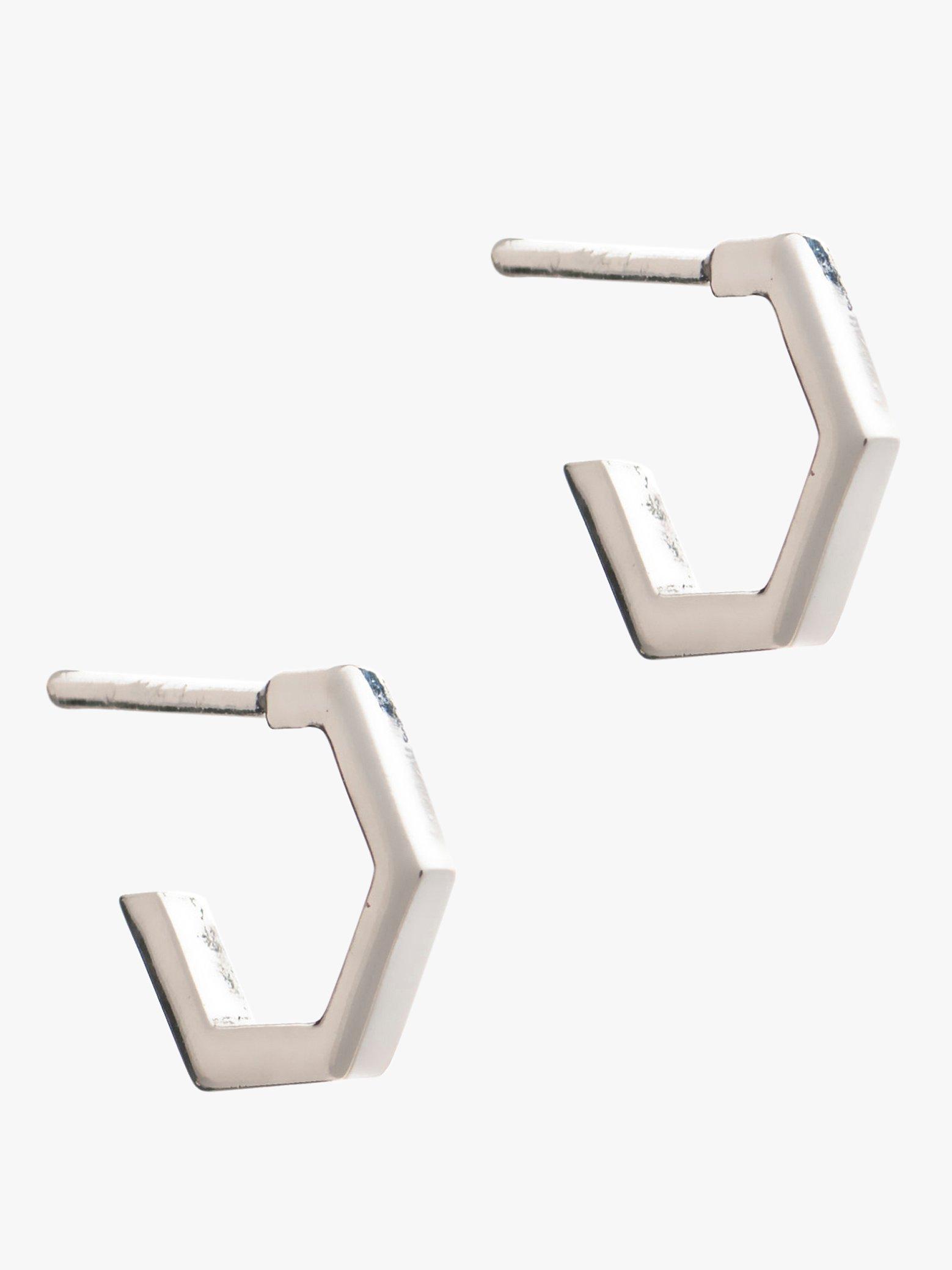 Rachel Jackson London Small Hexagon Hoop Earrings, Silver