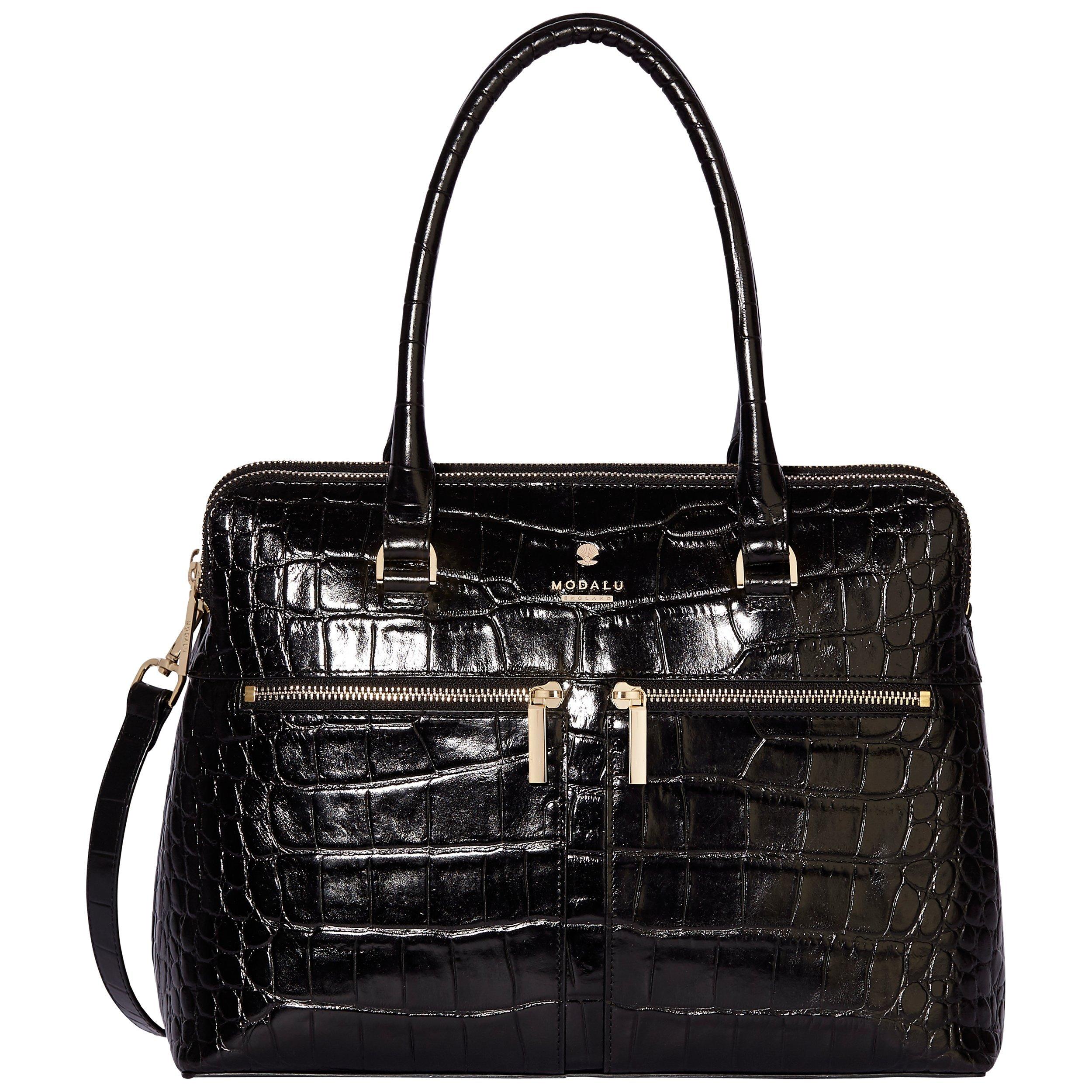 Modalu Pippa Classic Leather Grab Bag Black Croc