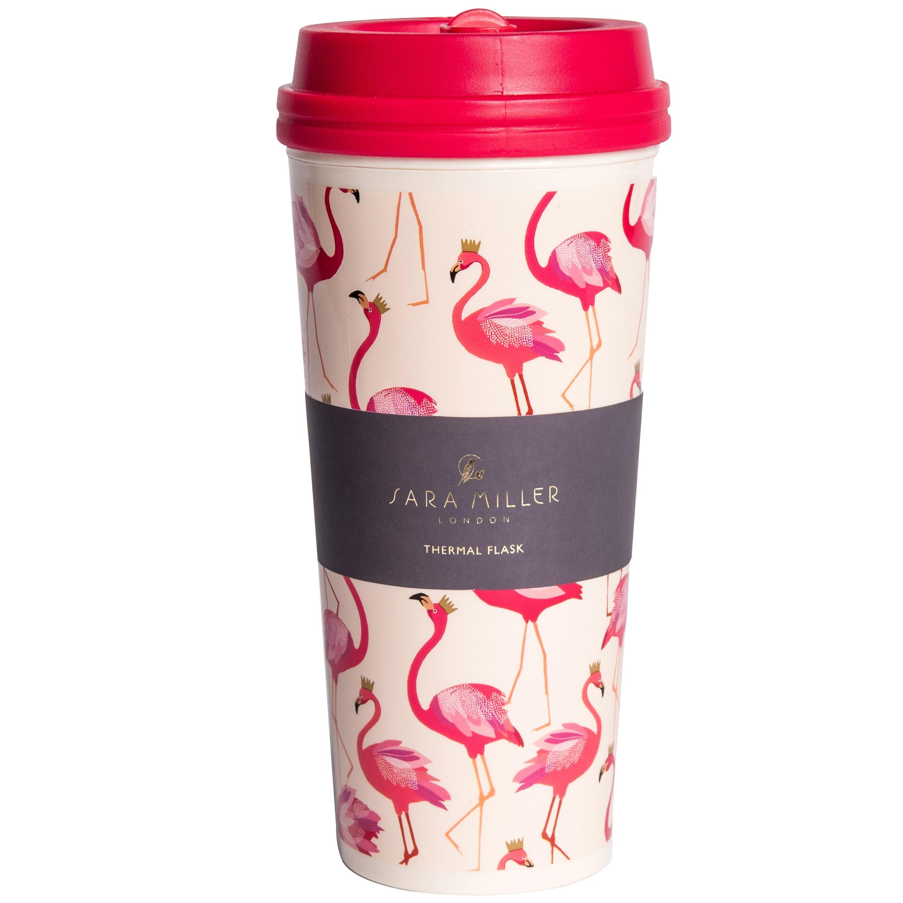 Sara Miller Flamingos Thermal Travel Mug, 460ml, Pink/Cream