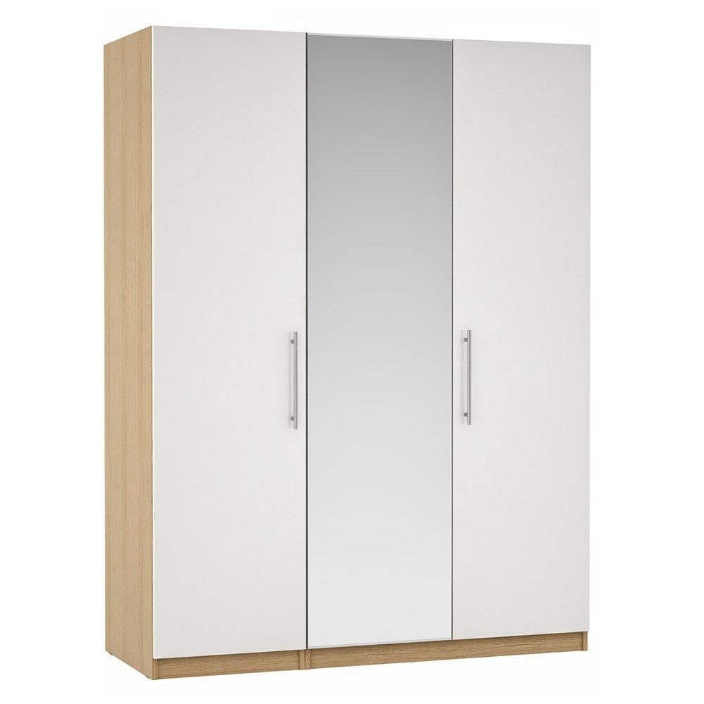 John Lewis ANYDAY Mix it T-bar Handle Mirrored Triple Wardrobe, Gloss White/Natural Oak