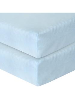 John Lewis Baby GOTS Organic Cotton Fitted Cotbed Sheet, Pack of 2, Blue