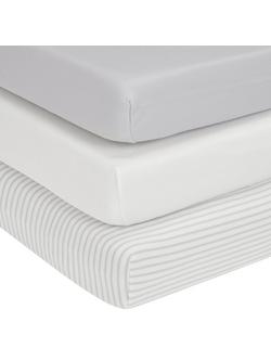 John Lewis GOTS Organic Cotton Fitted Cotbed Sheet, Pack of 3, 70 x 140cm, Multi