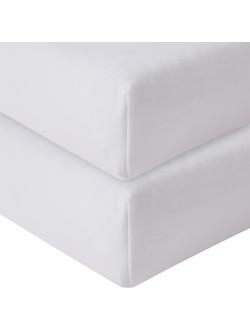 John Lewis Organic Cotton Fitted Travel Cot Sheet, Pack of 2, White, White