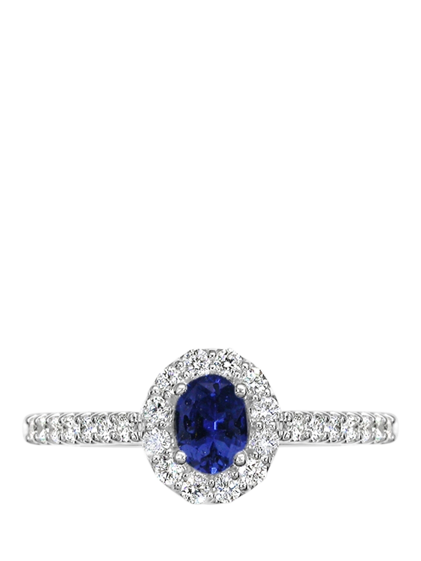 Product image 1 of 5, which shows E.W Adams 18ct White Gold Oval Sapphire Diamond Cluster Ring, N