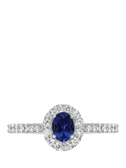 E.W Adams 18ct White Gold Oval Sapphire Diamond Cluster Ring, N, Gold