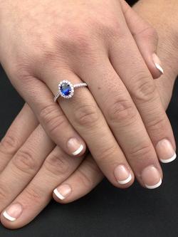 E.W Adams 18ct White Gold Oval Sapphire Diamond Cluster Ring, N - view 2, Gold