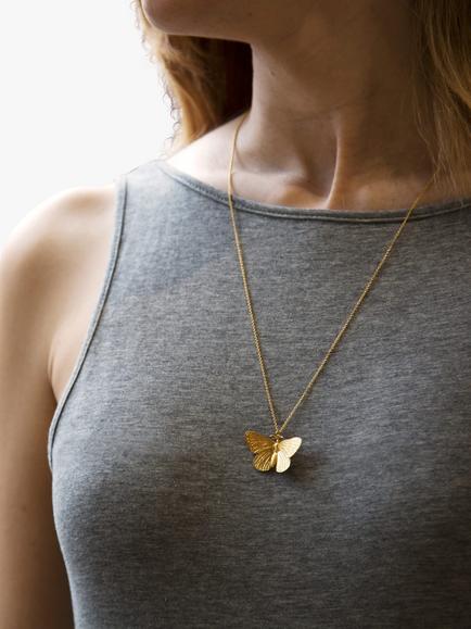 Alex Monroe Butterfly Pendant Necklace, Gold - view 2, Gold