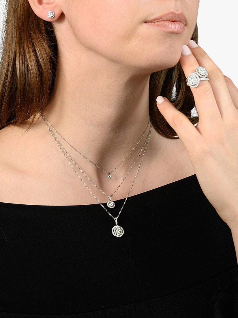 Product image 3 of 4, which shows E.W Adams 18ct White Gold Diamond Cluster Pendant Necklace, 0.65ct
