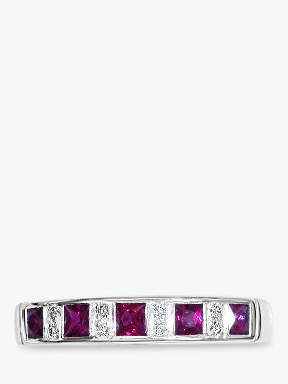 E.W Adams 18ct White Gold Channel Set Ruby and Diamond Half Eternity Ring