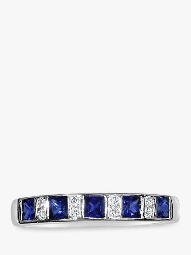 E.W Adams 18ct White Gold Diamond and Sapphire Half Eternity Ring