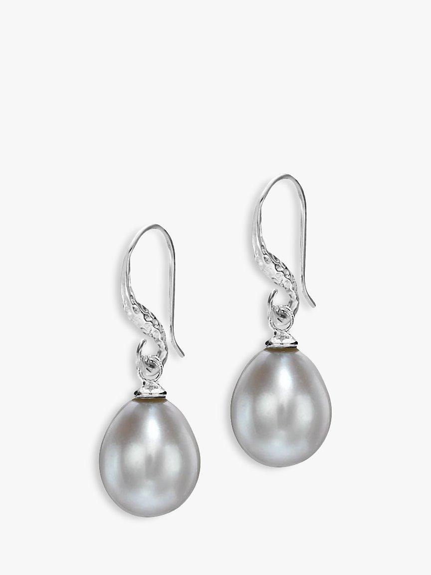Dower & Hall Baroque Pearl Drop Earrings, Silver/Grey