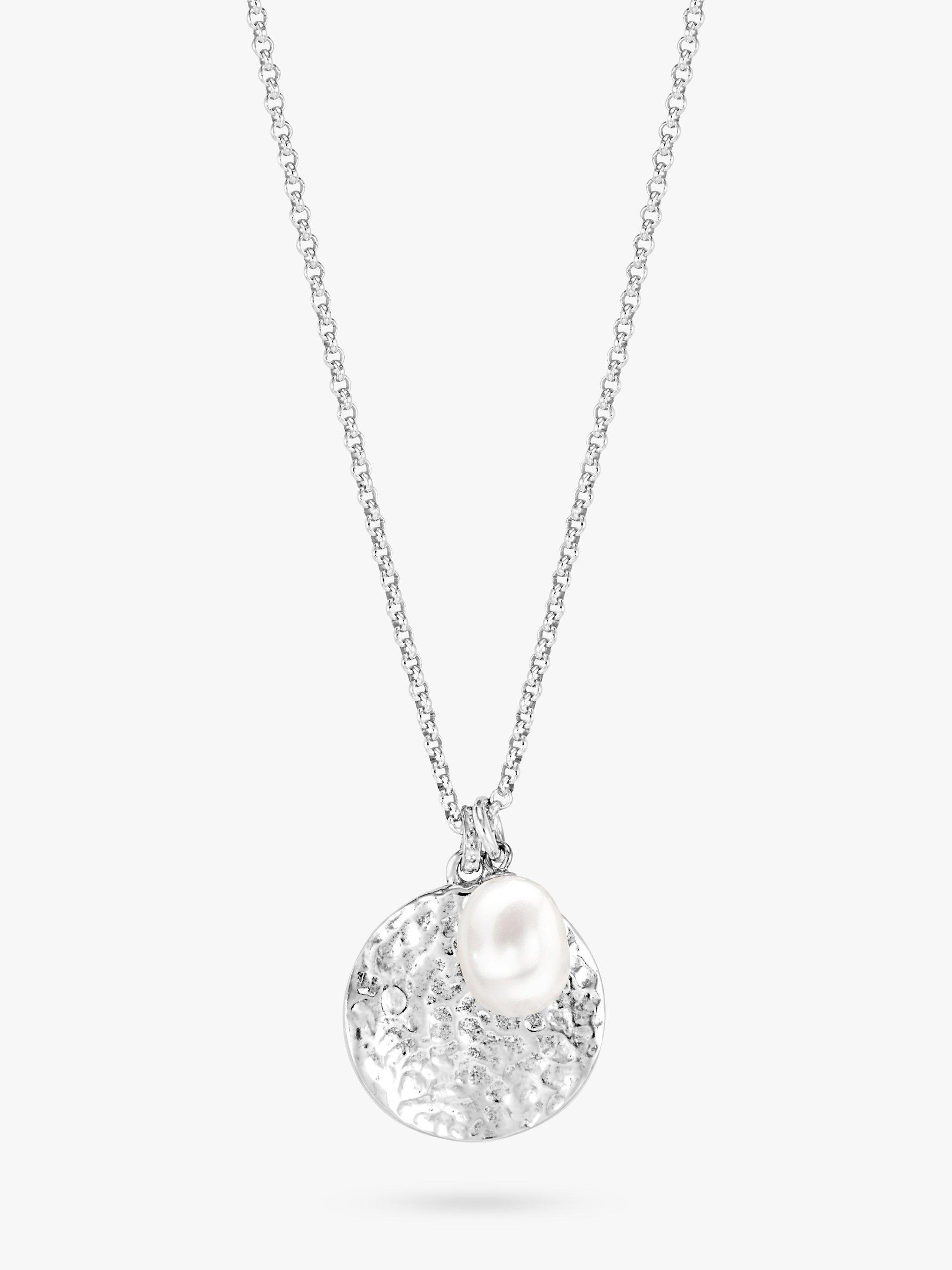 Product image 1 of 3, which shows Dower & Hall Pearlicious Disc and Pearl Pendant Necklace, Silver