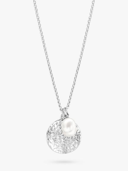 Dower & Hall Pearlicious Disc and Pearl Pendant Necklace, Silver