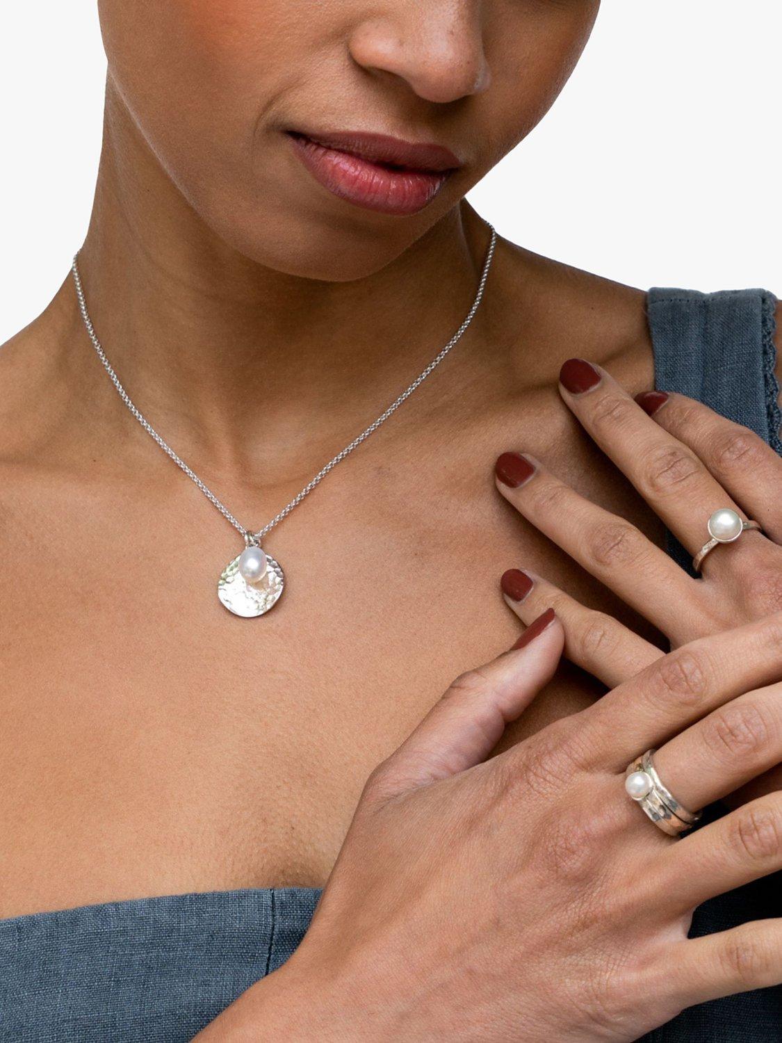Product image 2 of 3, which shows Dower & Hall Pearlicious Disc and Pearl Pendant Necklace, Silver