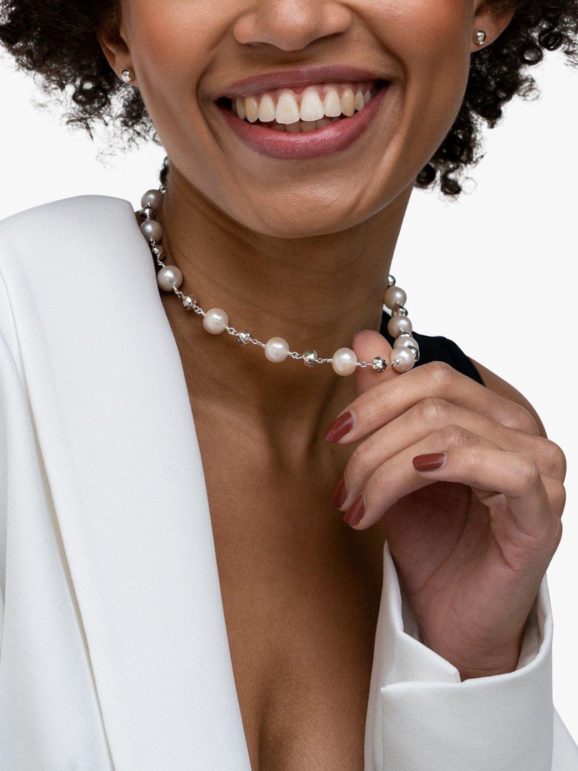 Product image 2 of 6, which shows Dower & Hall Freshwater Pearl Nugget Collar Necklace, Silver/White