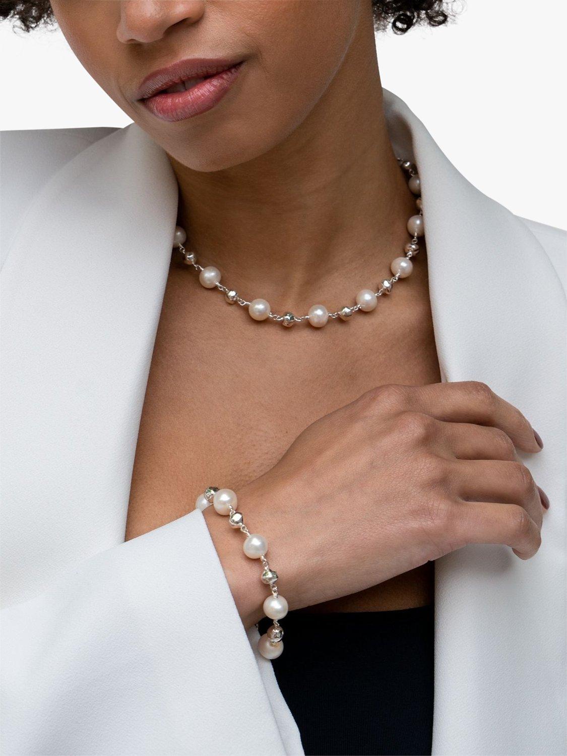 Product image 5 of 6, which shows Dower & Hall Freshwater Pearl Nugget Collar Necklace, Silver/White