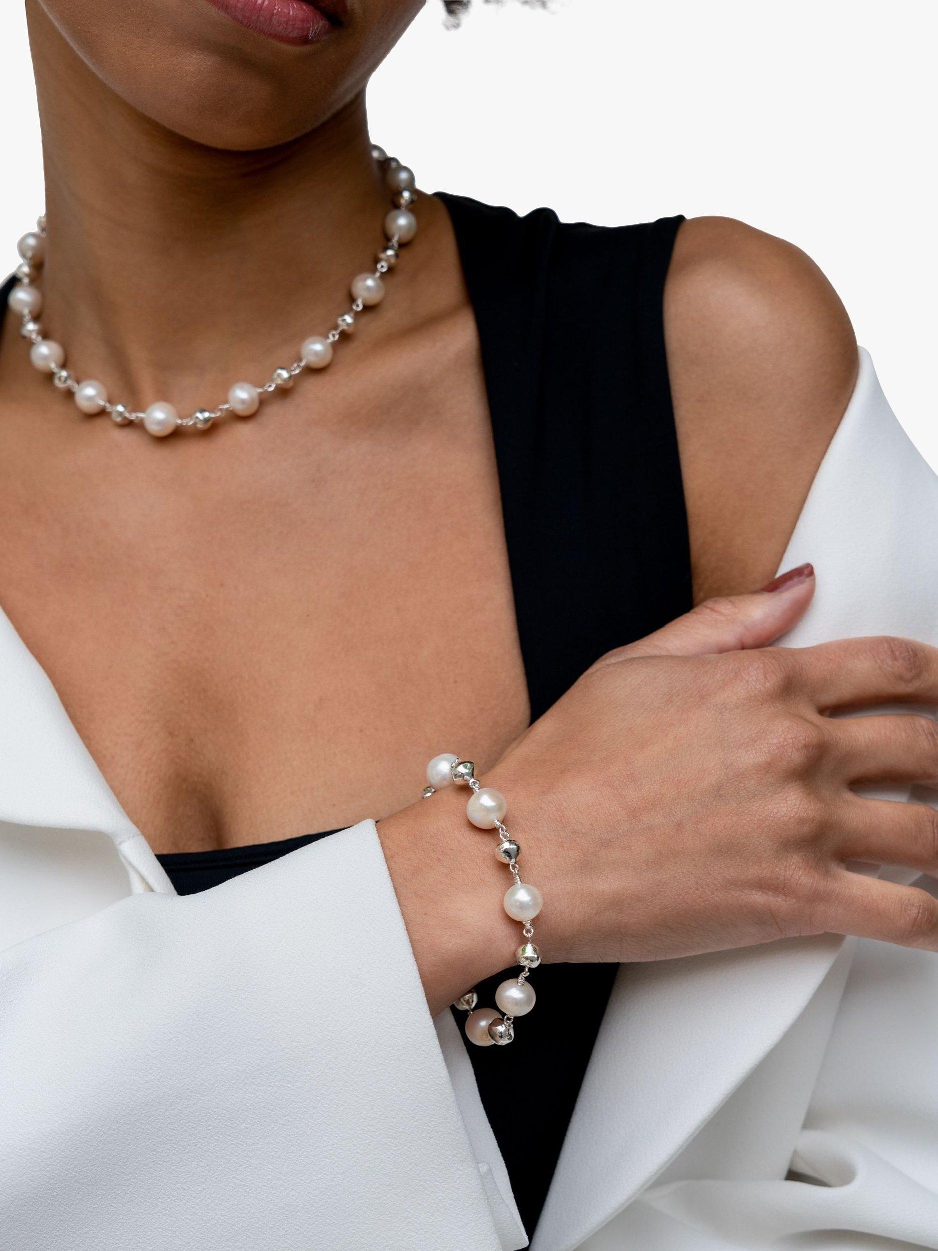 Product image 6 of 6, which shows Dower & Hall Freshwater Pearl Nugget Collar Necklace, Silver/White