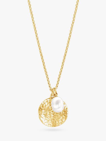 Dower & Hall Pearlicious Disc and Pearl Pendant Necklace, Gold