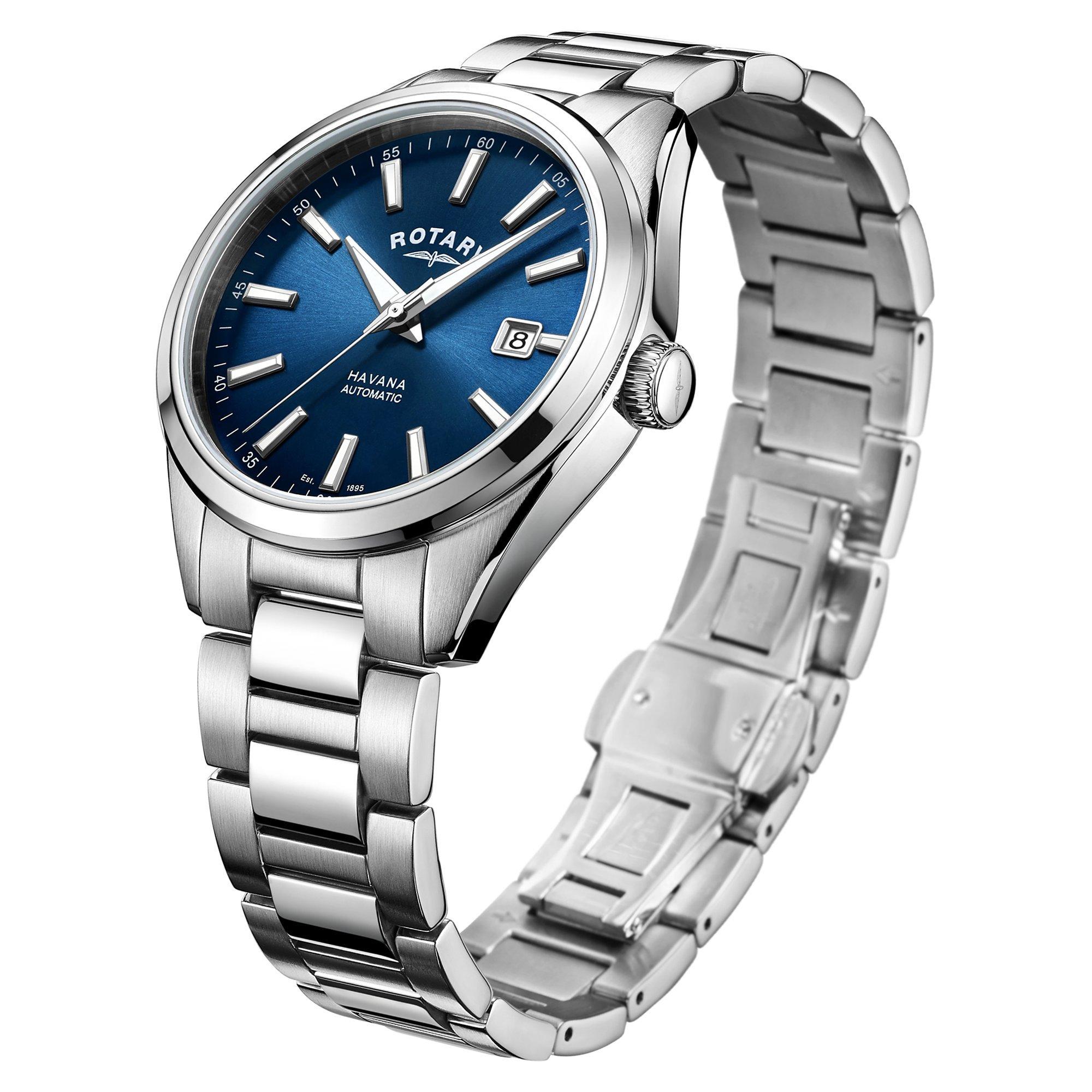 Rotary GB05077 05 Men s Havana Automatic Date Bracelet Strap Watch Silver Blue