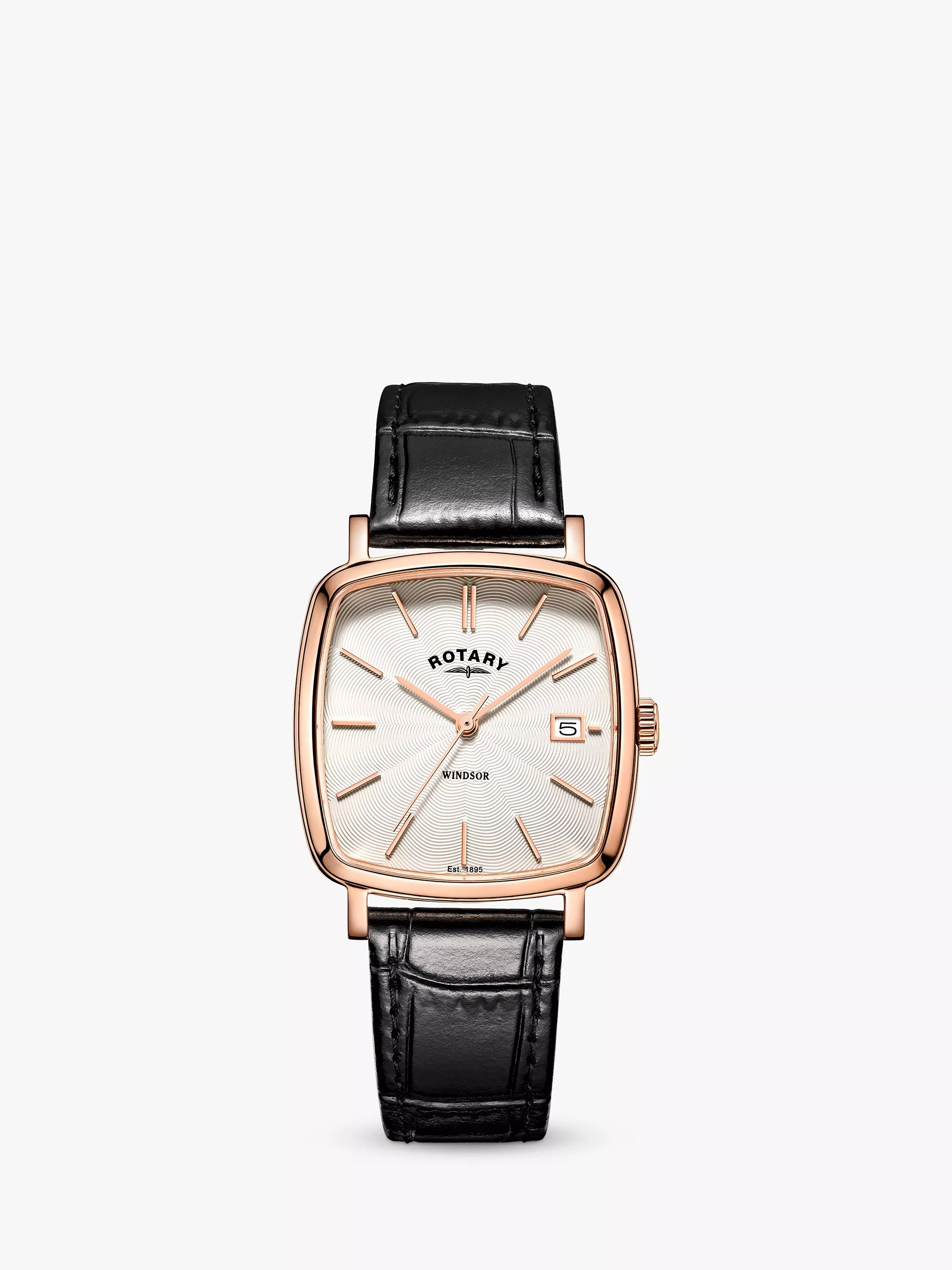 Rotary GS05309 01 Men s Windsor Leather Strap Watch Black White