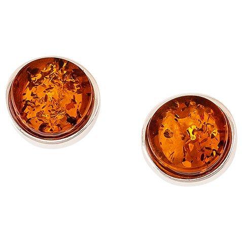 Product image 1 of 2, which shows Be-Jewelled Amber Round Stud Earrings, Cognac