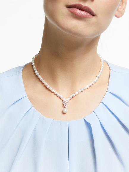 Lido Freshwater Rice Pearl Knot Swirl Drop Collar Necklace, White - view 2, White